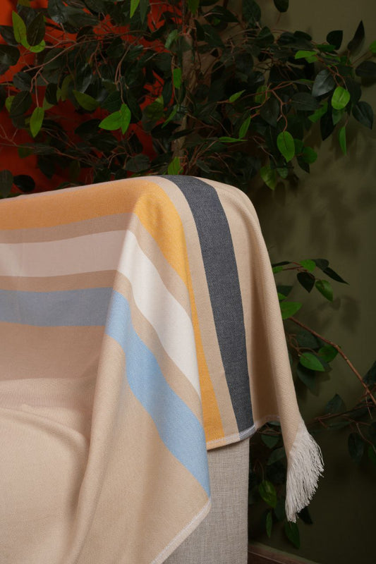 Royal Cover - لون بيج مع خطوط بلون الابيض, المستردة,ازرق, جينز من الطرفين