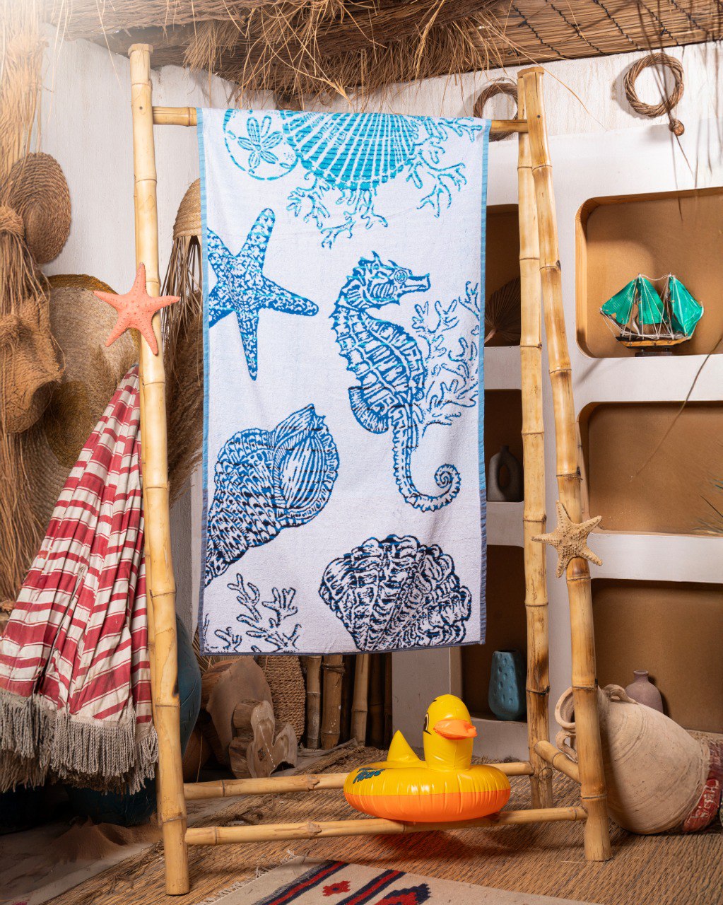 Blue seahorse beachTowel