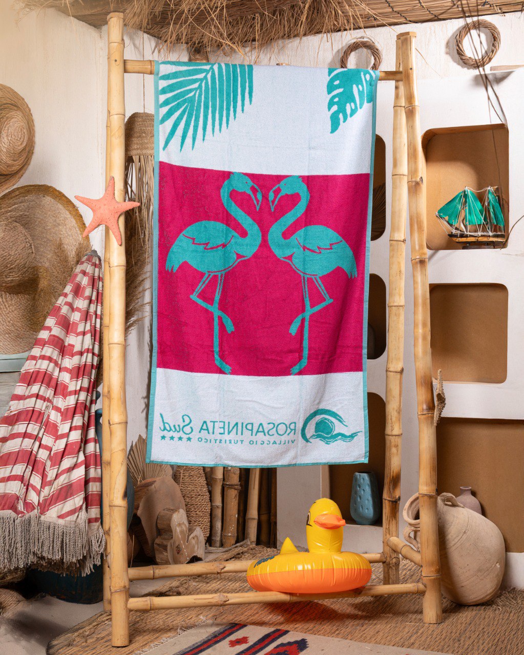 Pink flamingo beach Towel
