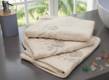 Flower beige towel (set of 3) | Big size