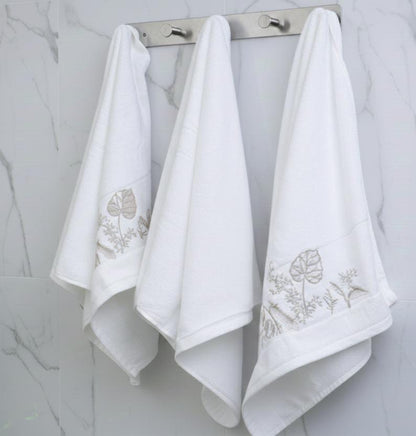 Flower white towel (set of 3) | Big size