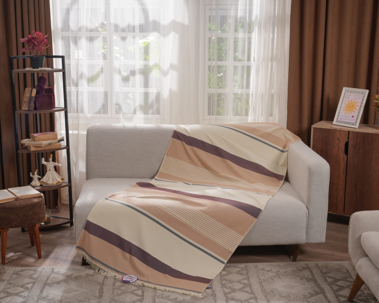 Elite Textiles- درجات البيج مع الكريمي وخطوط بني
