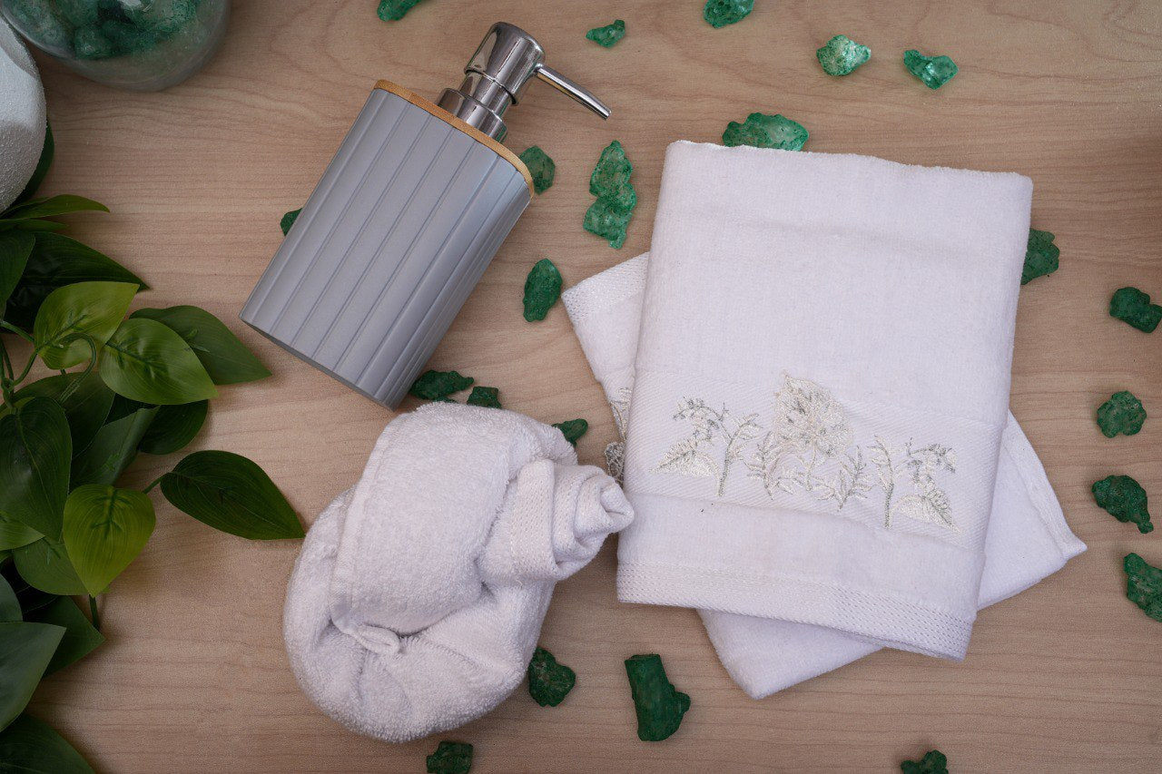 Flower white towel (set of 3) | Big size