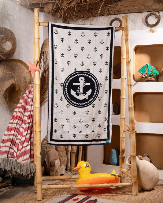 Navy Classic Anchor Beach Towel