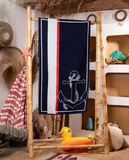 Navy Anchor Beach Towel