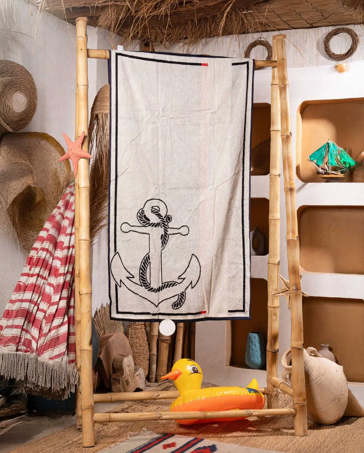 Navy Anchor Beach Towel