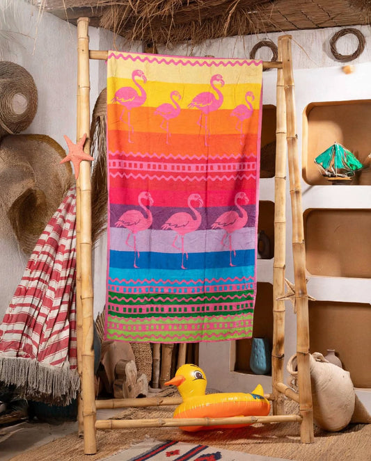 Colorful Flamingo Beach Towel