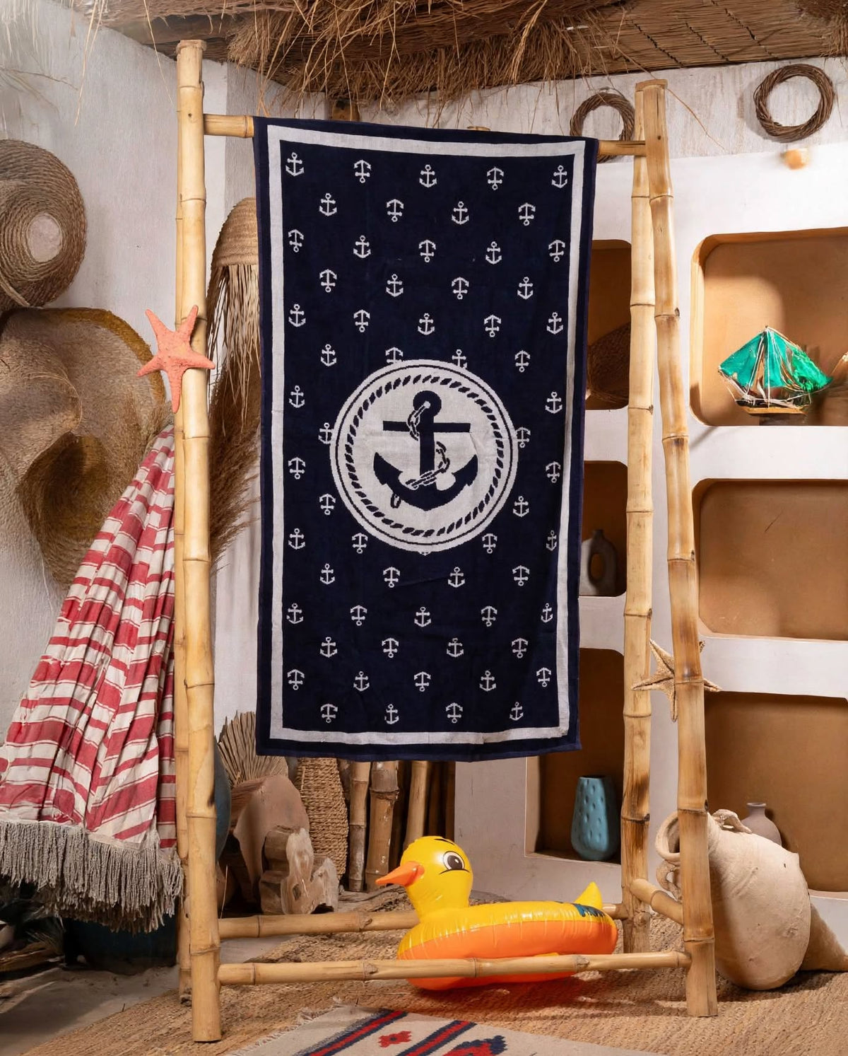 Navy Classic Anchor Beach Towel