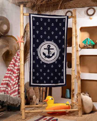 Navy Classic Anchor Beach Towel