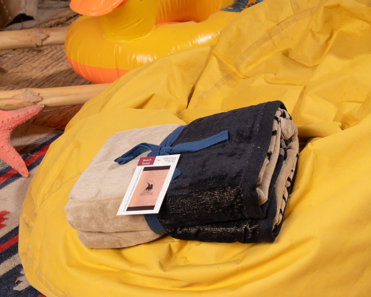 Polo beige and dark blue beach Towel