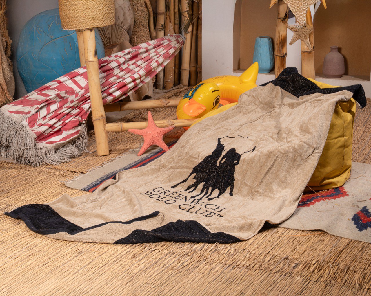 Polo beige and dark blue beach Towel
