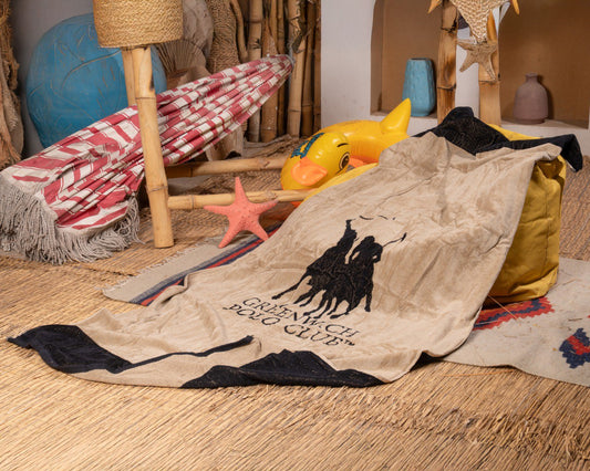 Polo beige and dark blue beach Towel