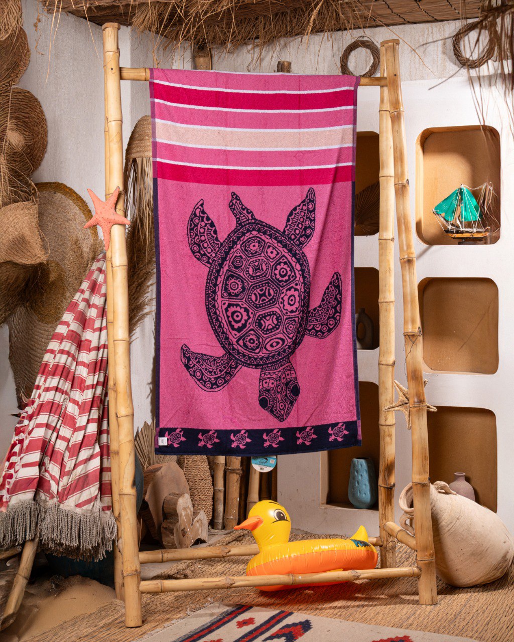 Pink striped turtle beach Towel