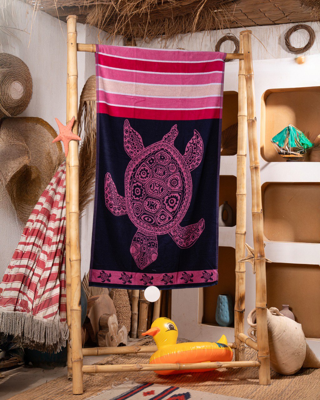 Pink striped turtle beach Towel