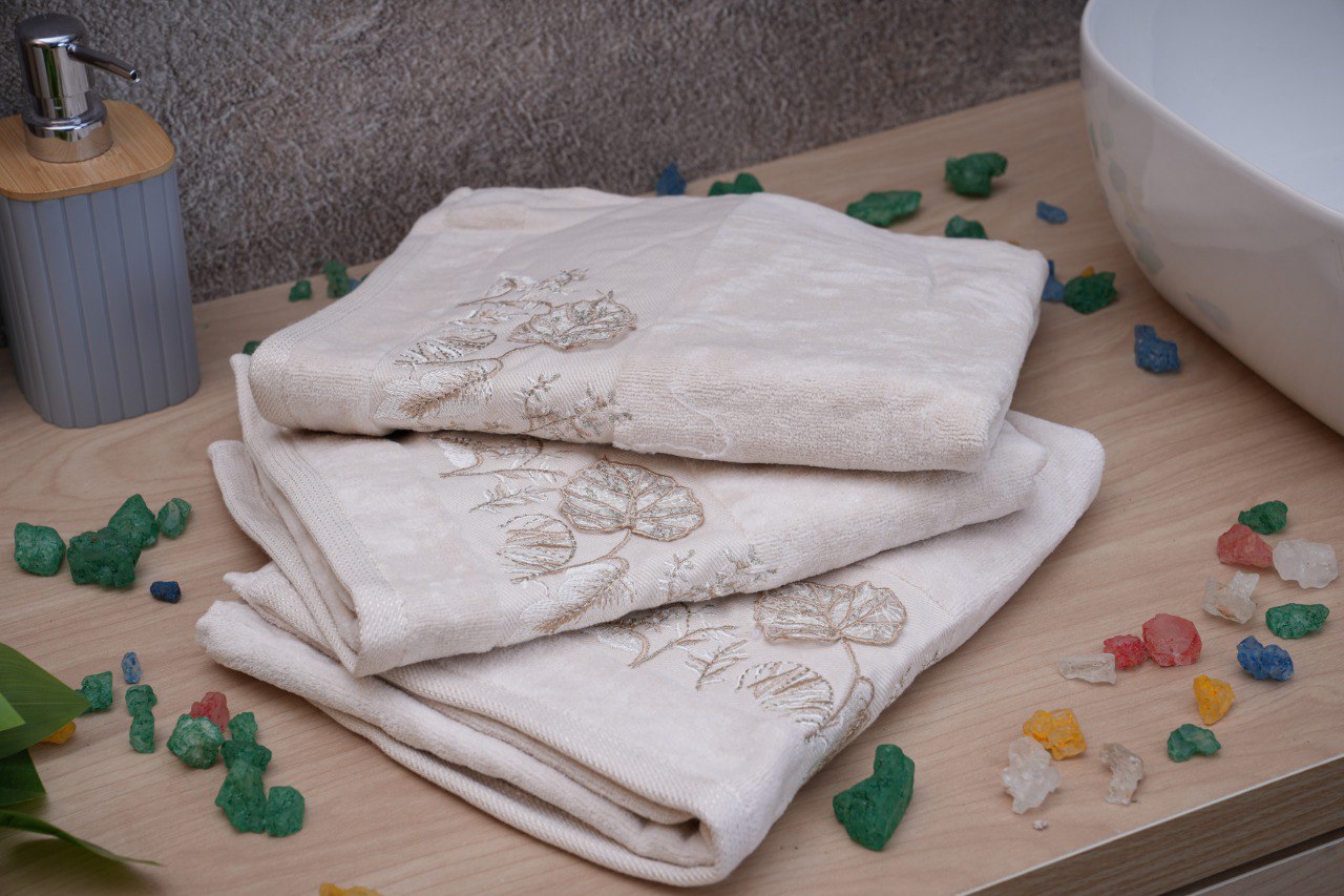 Flower Grey towel (set of 3) | Big size